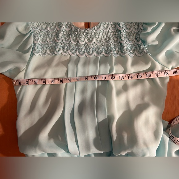 Vintage 1970s Mint Green Lace Yoke Prairie Dress Romantic Cottagecore Midi - Picture 6 of 6